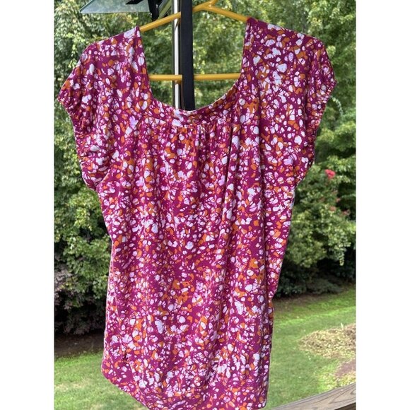 Michael Kors Women XL Short Sleeve Top Shirt Pink Orange White Round poly Blend - Picture 10 of 15